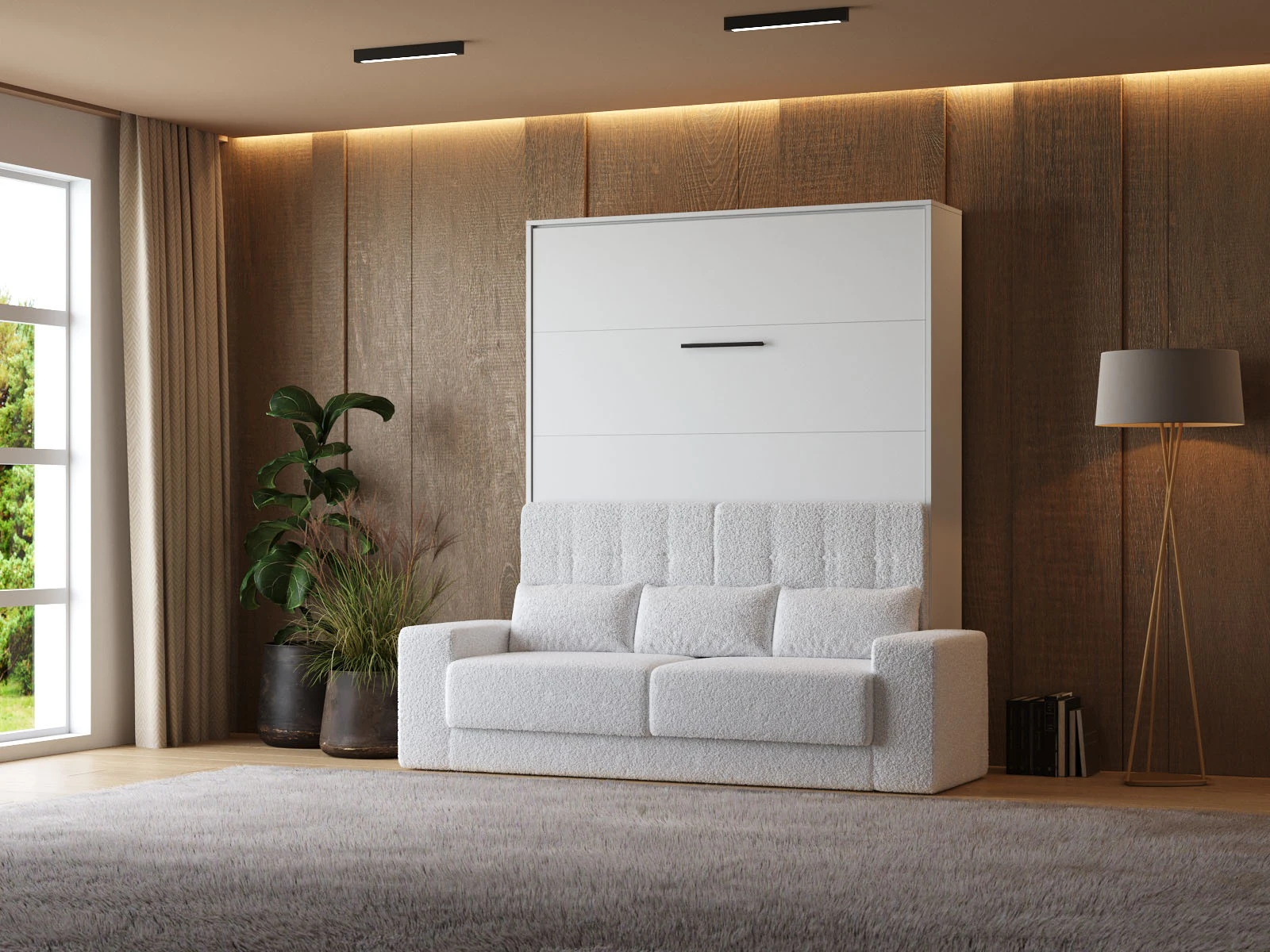 1 Murphy Bed with Sofa White (M1) 160x200 Vertical White
