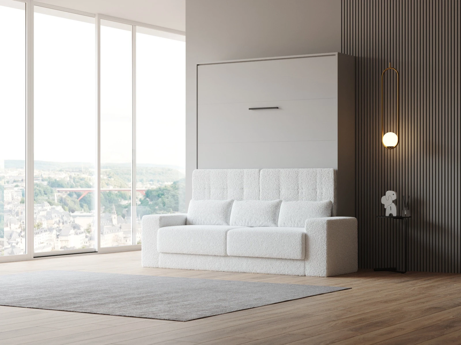 1 Murphy Bed with Sofa White (M1 40cm depth) 160x200 Vertical White